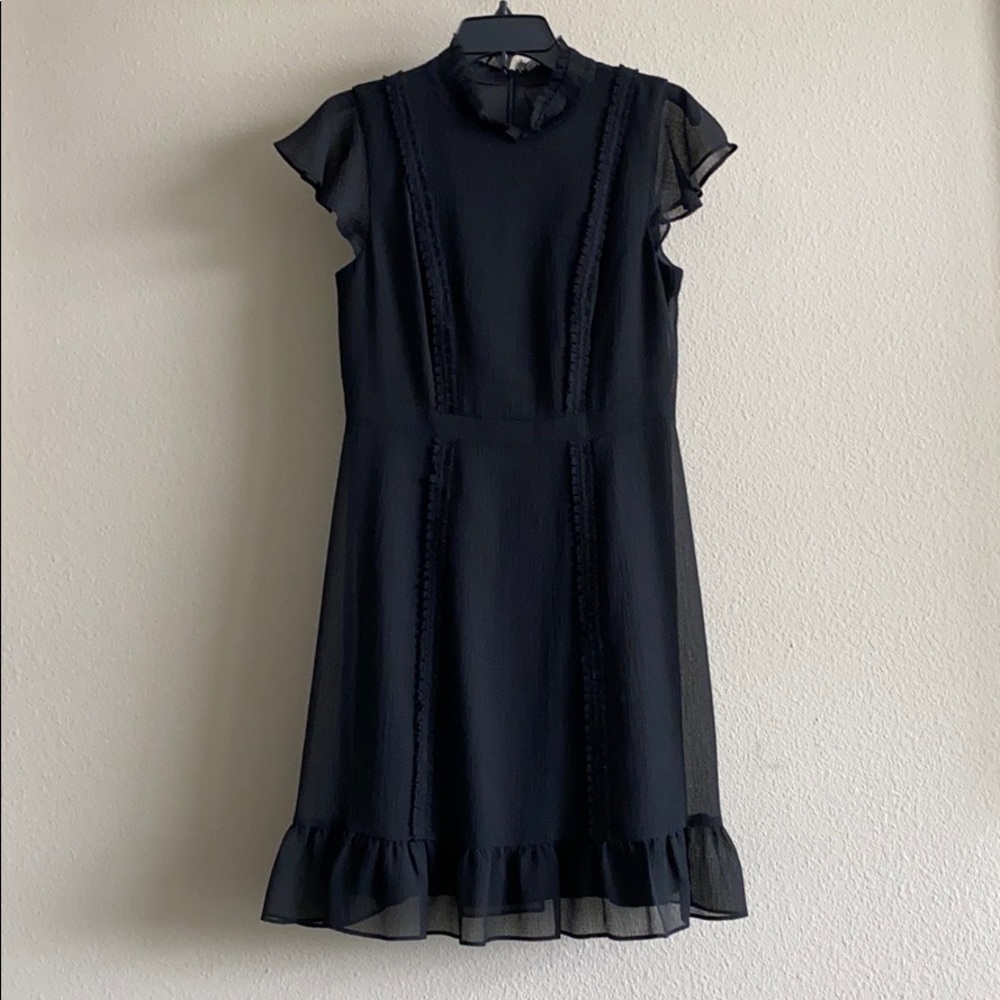 Black Adrianna Papell Chiffon Dress Ruffles Trim
